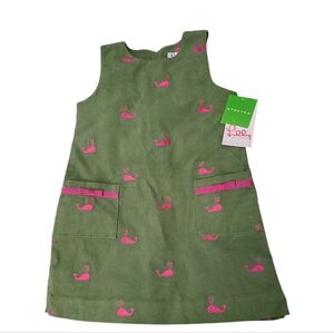 Lilly Pulitzer Girls Sz 6 White Label Green Corduroy Dress With Pink Whales NWT